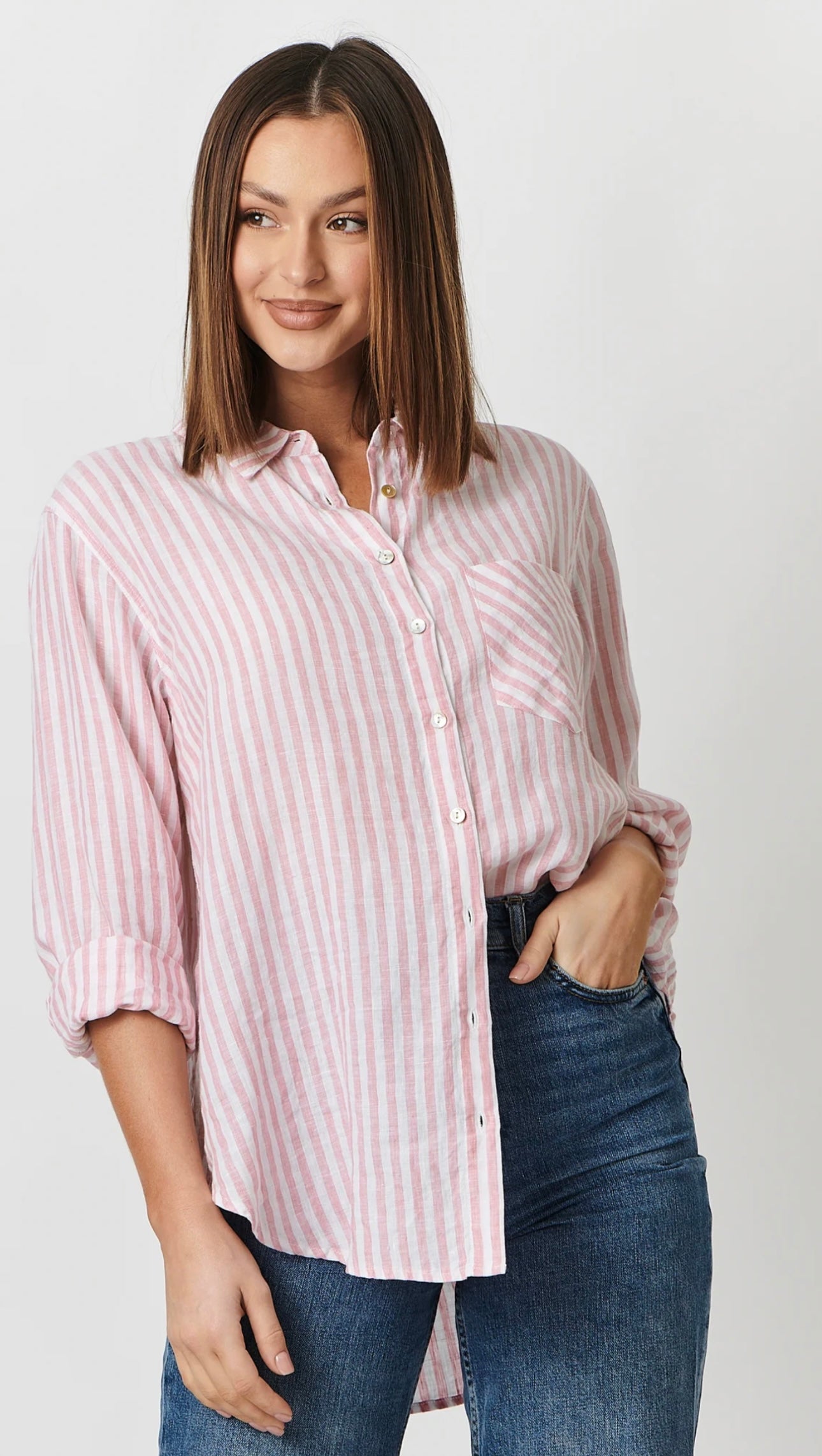 Enveloppe Boyfriend Shirt Blush Pink Stripe